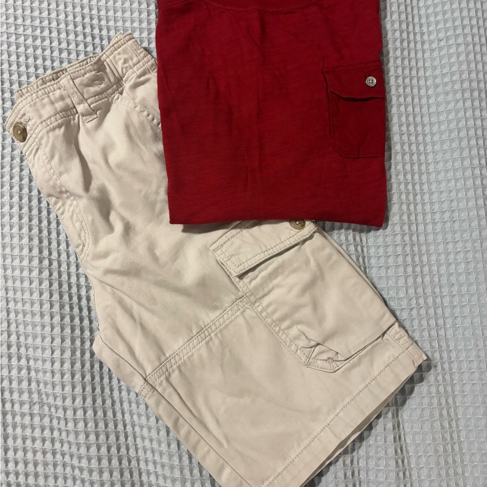 Crazy 8 Boys Khaki Cargo Shorts & Red Pocket Tee